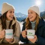 Two young women celebrating New Year’s Eve holding coffee cups with Talkspace and BetterHelp logos — representing digital therapy choices for 2026.